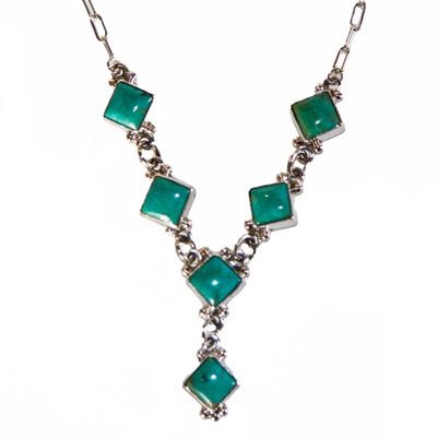 SILVER SQUARE TURQUOISE NECKLACE-NAVAJO-BD SILVER SQUARE TURQUOISE NECKLACE-NAVAJO-BD