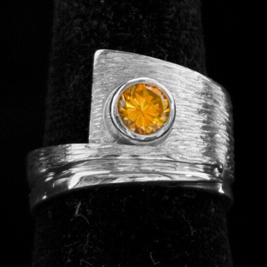 SS RING W/6MM CANARY YELLOW CZ