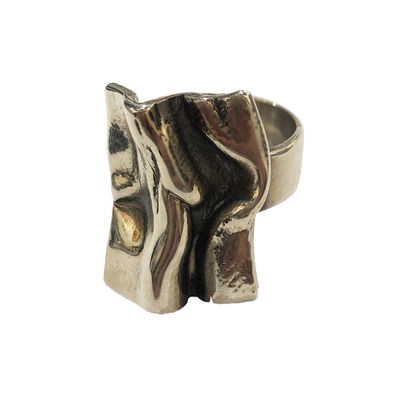 SILVER OXIDIZED RECTANGLE ARROYO RING-10.5