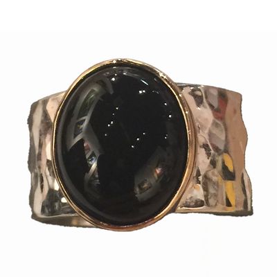 SILVER/14KT HAMMERED ONYX RING