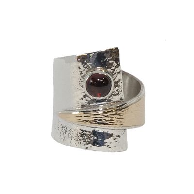 SILVER/14K GARNET WRAP RING-8.5