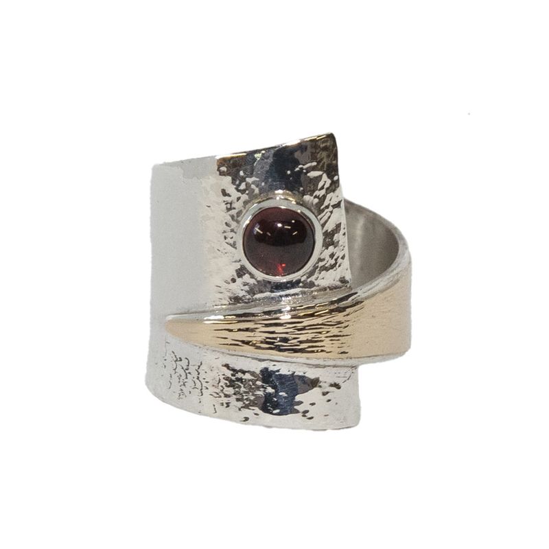 SILVER/14K GARNET WRAP RING-8.5