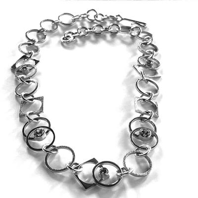 SILVER SHAPES W/CZ LINKED NECKLACE