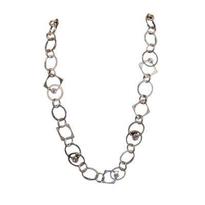 SILVER SHAPES W/CZ LINKED NECKLACE