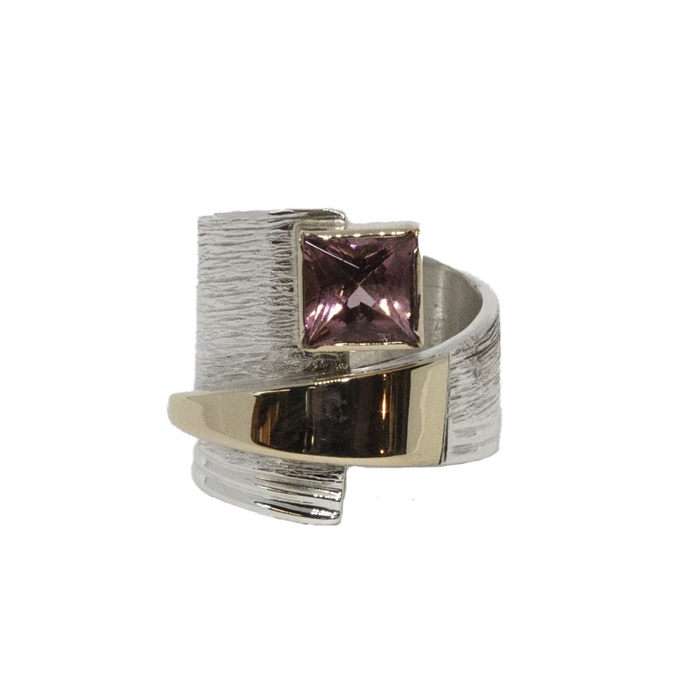 SILVER/14K TOURMALINE WRAP RING-6.5