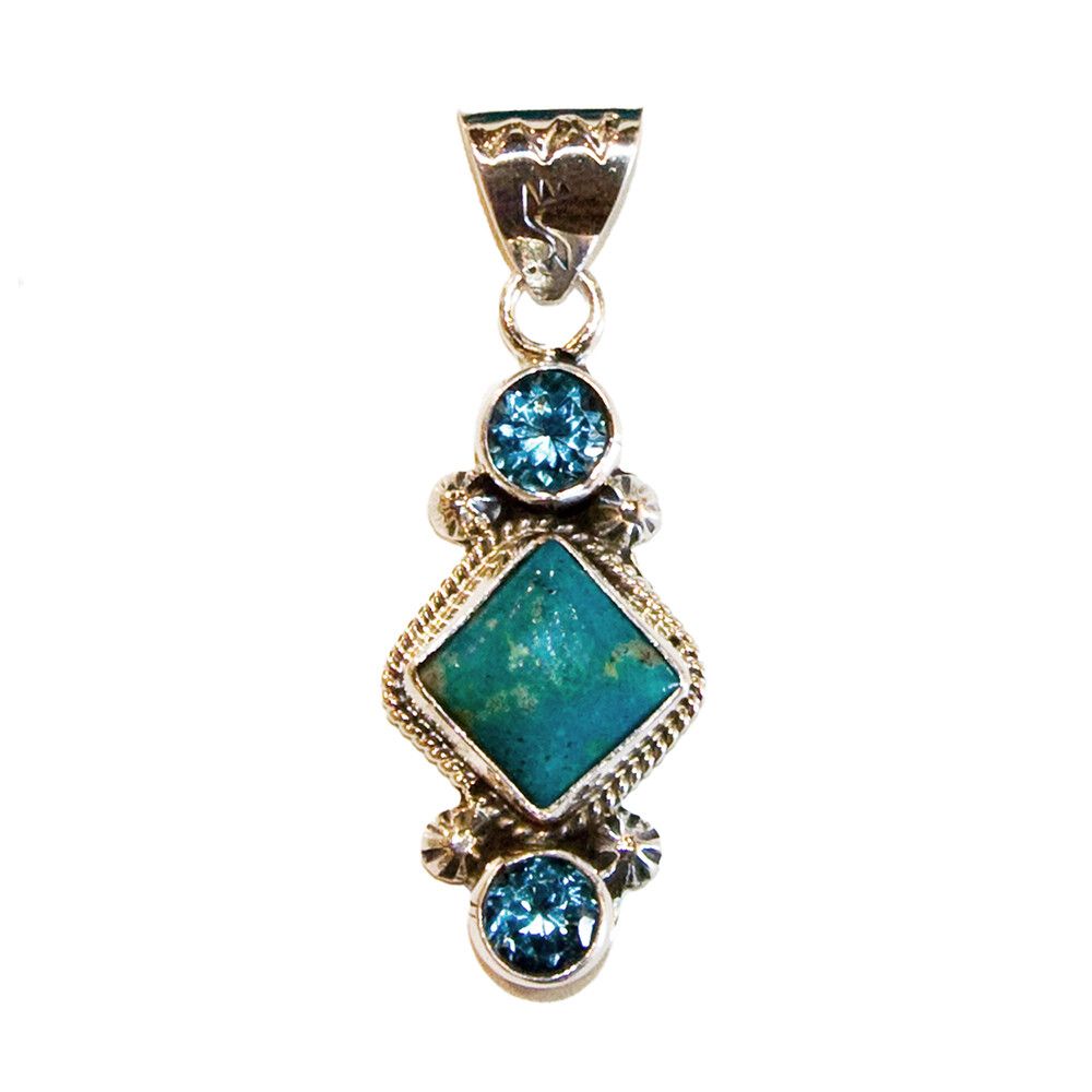 SILVER TURQUOISE &amp; TOPAZ PENDANT NAVAJO - RB