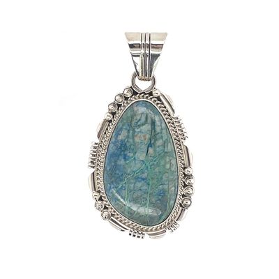 SILVER AZURITE PENDANT-NAVAJO-RB BEAR FETISH
