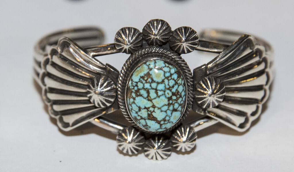 SILVER TURQUOISE CUFF BRACELET NAVAJO-L MARTINEZ