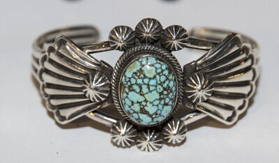 SILVER TURQUOISE CUFF BRACELET NAVAJO-L MARTINEZ SILVER TURQUOISE CUFF BRACELET NAVAJO-L MARTINEZ