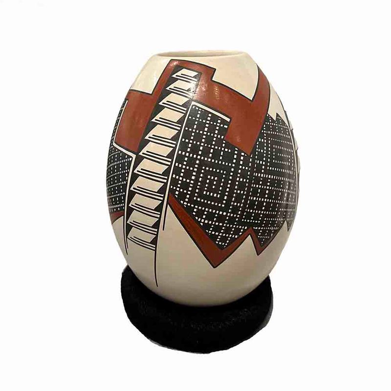 MATA ORTIZ BROWN &amp; RED GEO CONE VASE - 7 x  4