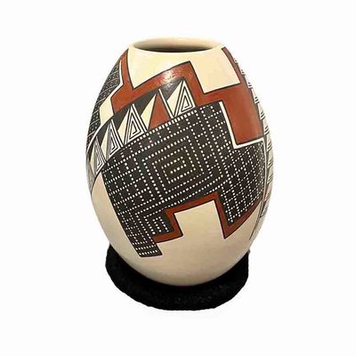 MATA ORTIZ BROWN &amp; RED GEO CONE VASE - 7 x  4
