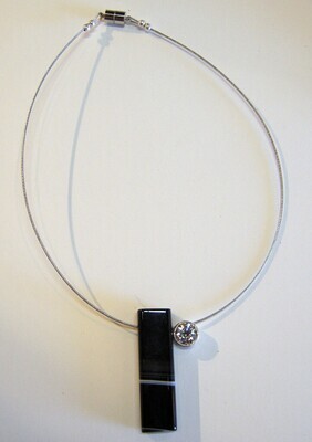 SS/ST CORD NECKLACE W/RIBBON AGATE & 10MM WHT CZ SS/ST CORD NECKLACE W/RIBBON AGATE & 10MM WHT CZ