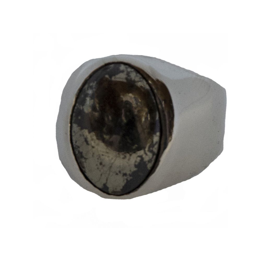 SILVER  SMOOTH PYRITE RING