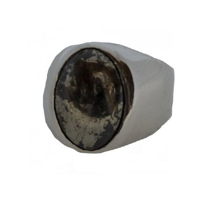 SILVER  SMOOTH PYRITE RING