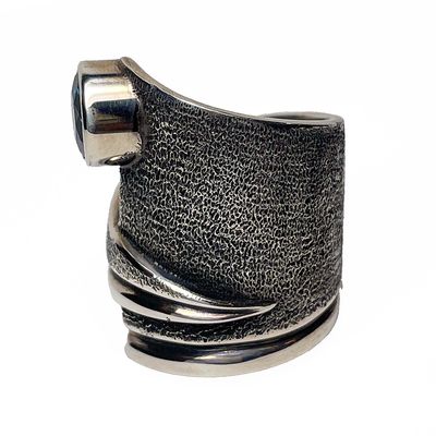 SILVER OXIDIZED BLUE ZIRCON WRAP RING