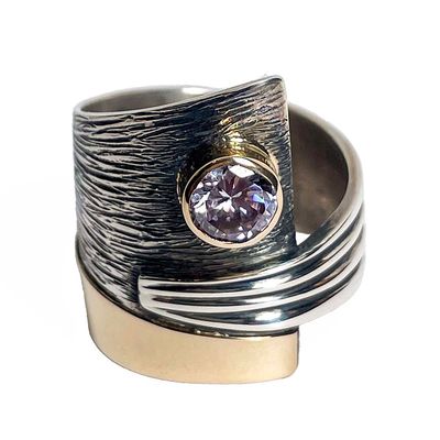 SILVER/14K OXIDIZED CZ WRAP RING