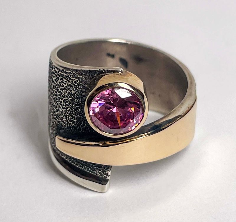 SS/14KT RING W/8MM BLUSH CZ