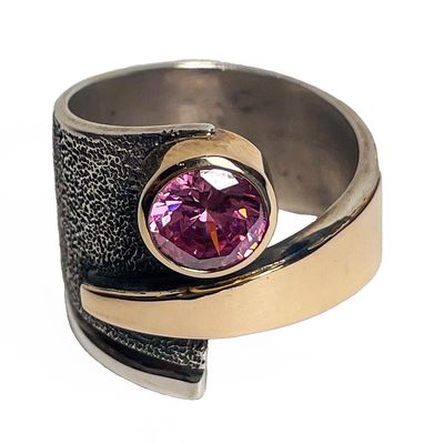 SILVER/14K OXIDIZED CZ WRAP RING