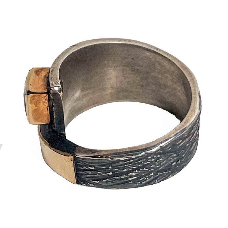 SILVER/14K OXIDIZED PERIDOT WRAP RING