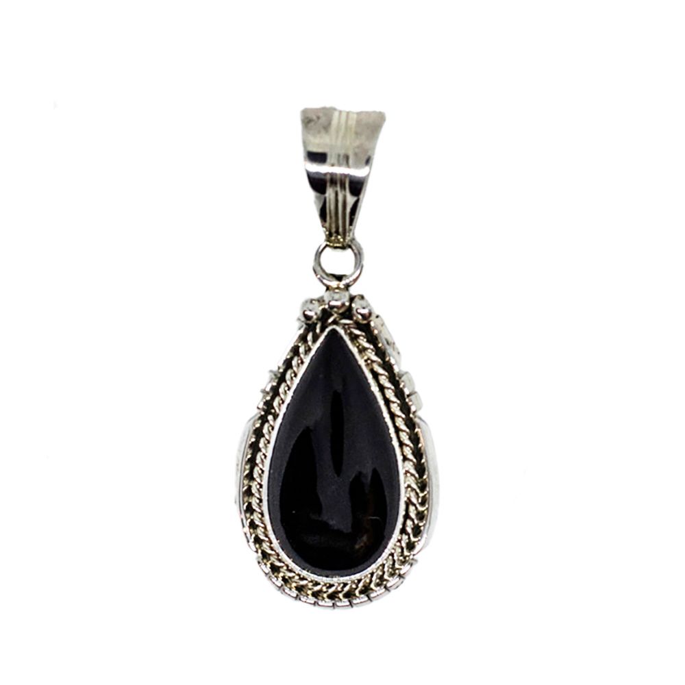 SILVER ONYX PENDANT NAVAJO - SAMUEL YELLOWHAIR