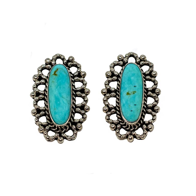SILVER OVAL TURQUOISE EARRINGS NAVAJO - RB