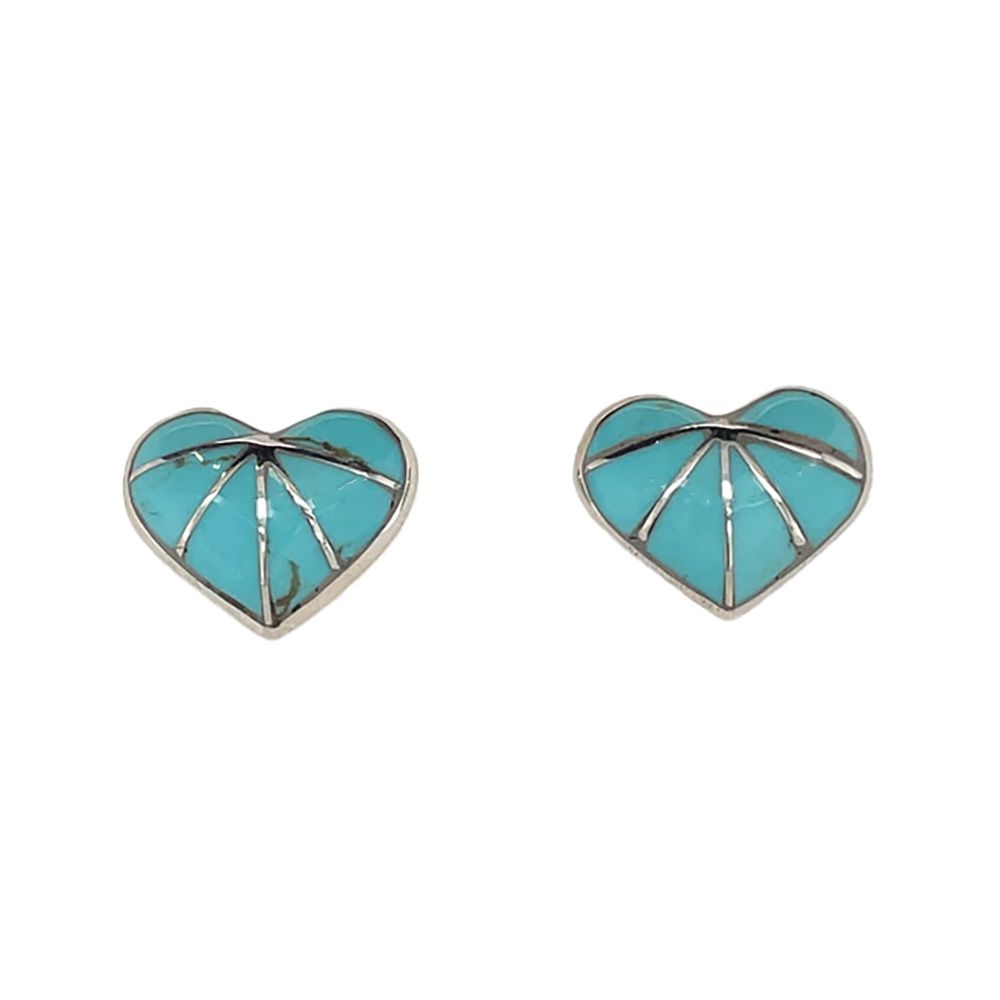 SILVER INLAY TURQUOISE HEART  EARRINGS ZUNI-LAURIE KALLESTEWA