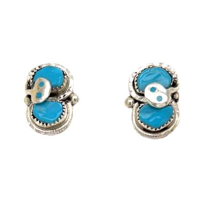 SILVER TURQUOISE EARRINGS ZUNI-EFFIE CALAVAZA