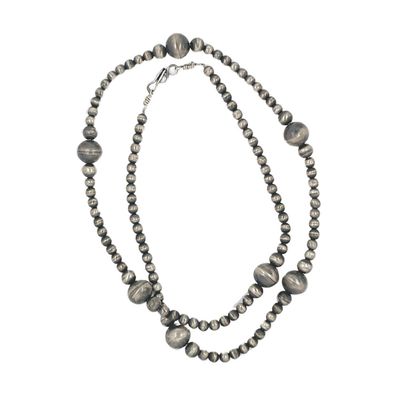 SILVER BRUSHED NAVAJO BEADED NECKLACE 28”