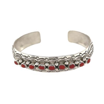 SILVER CORAL CUFF BRACELET NAVAJO - GRACE SILVER