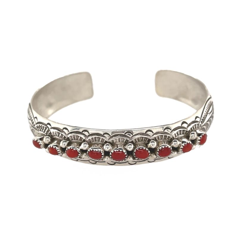 SILVER CORAL CUFF BRACELET NAVAJO - GRACE SILVER
