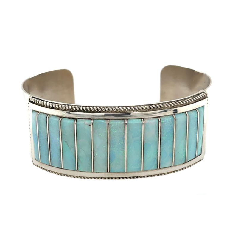 SILVER OPAL INLAY CUFF BRACELET NAVAJO-EMERY LACITA