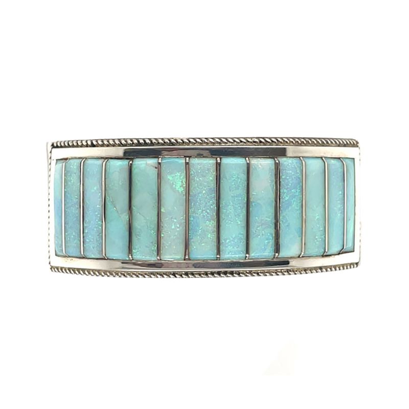 SILVER OPAL INLAY CUFF BRACELET NAVAJO-EMERY LACITA
