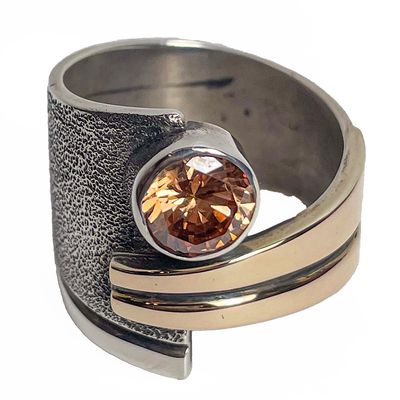 SILVER/14K OXIDIZED CZ WRAP RING
