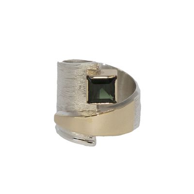 SILVER/14K TOURMALINE WRAP RING-8 SILVER/14K TOURMALINE WRAP RING-8