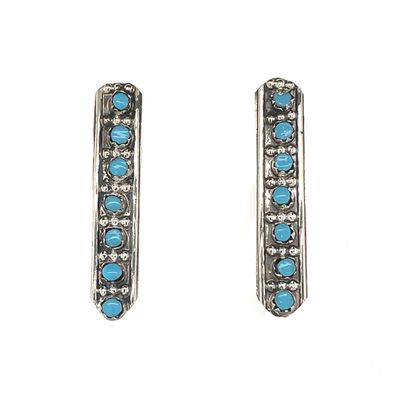 SILVER TURQUOISE STICK EARRINGS ZUNI-JOANNE CHEAMA SILVER TURQUOISE STICK EARRINGS ZUNI-JOANNE CHEAMA