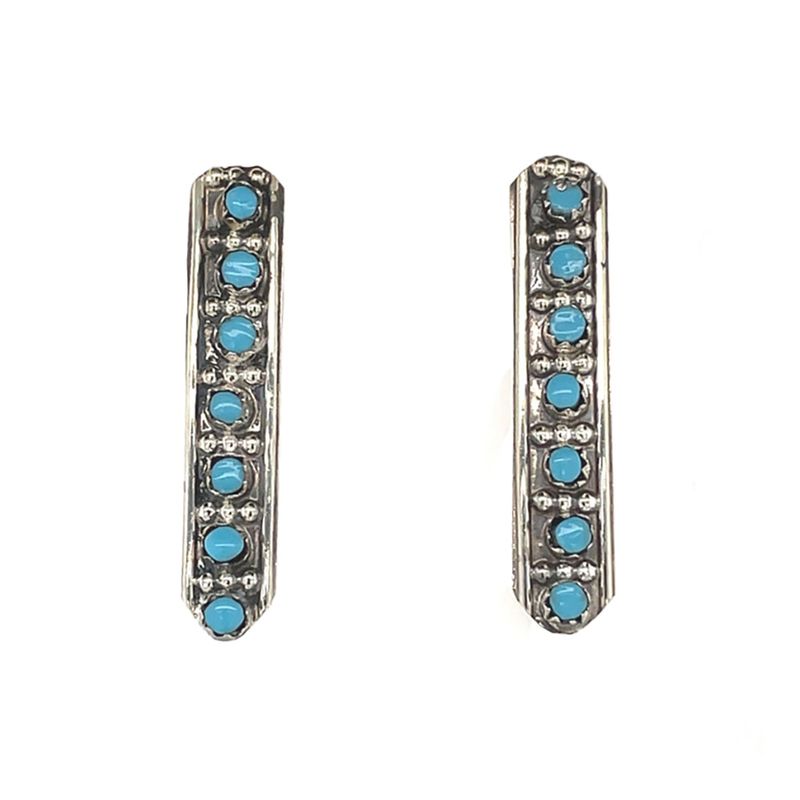 SILVER TURQUOISE STICK EARRINGS ZUNI-JOANNE CHEAMA