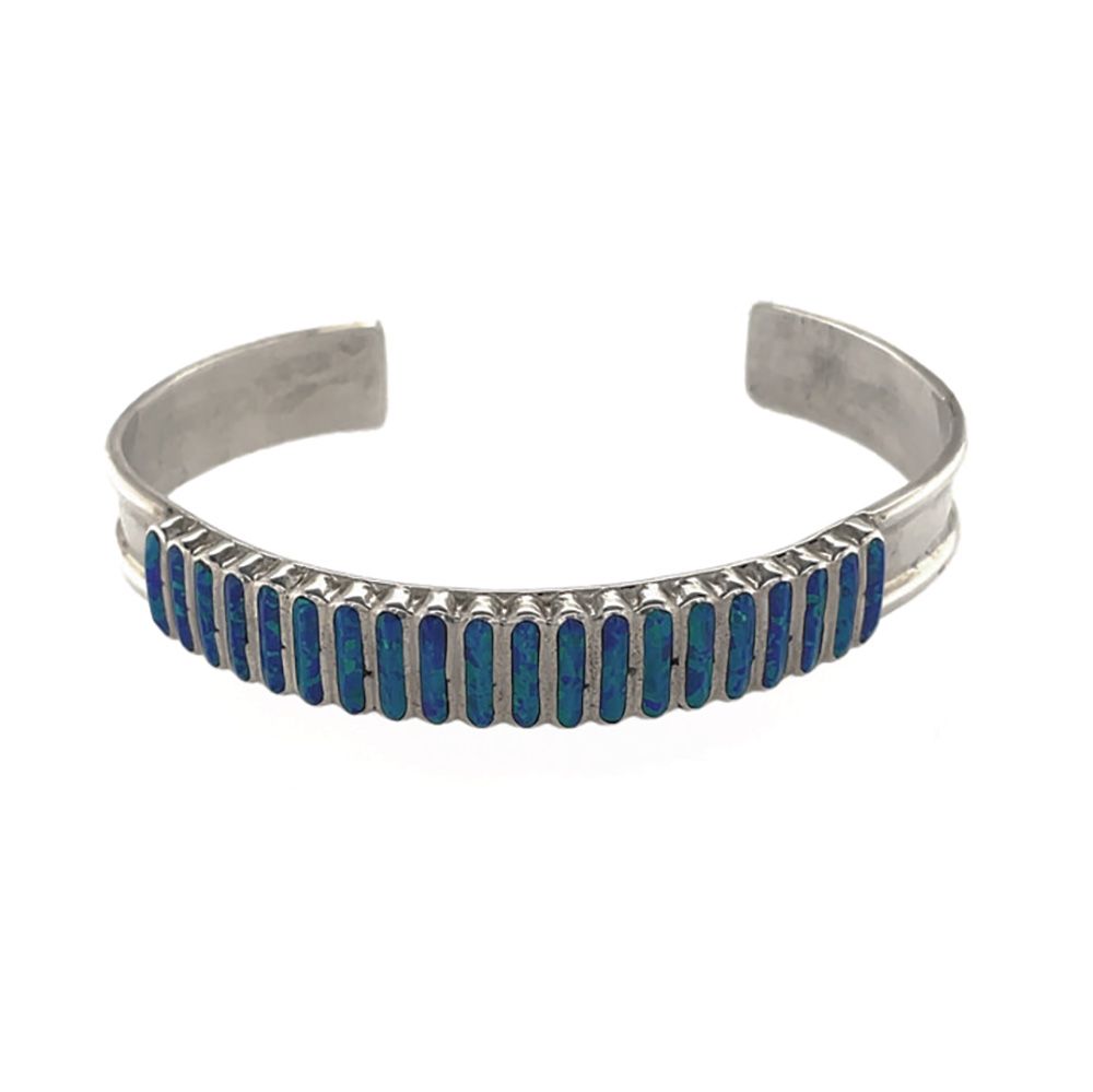 SILVER OPAL INLAY CUFF BRACELET NAVAJO-LUCY SHEKYA