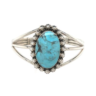 SILVER TURQUOISE BRACELET NAVAJO - SHENIA JOHNSON