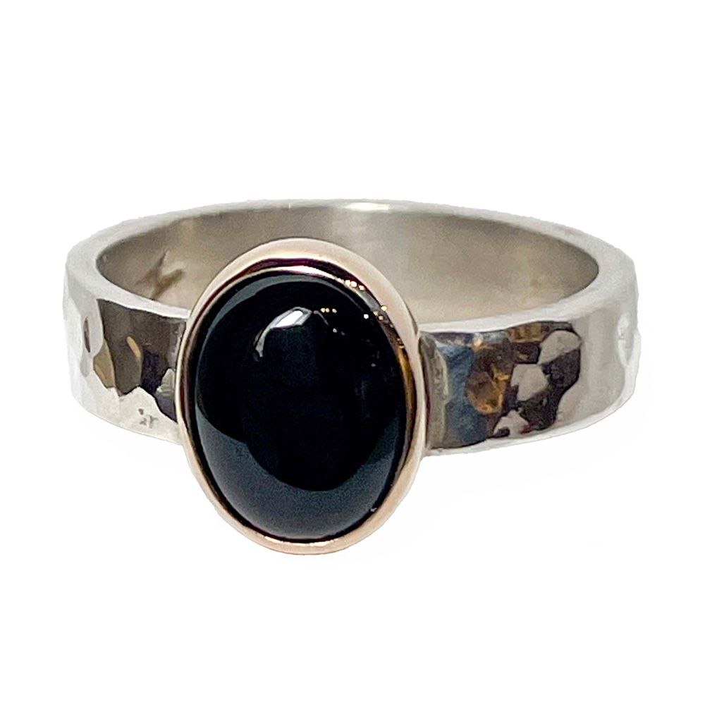 SILVER/14K HAMMERED ONYX RING