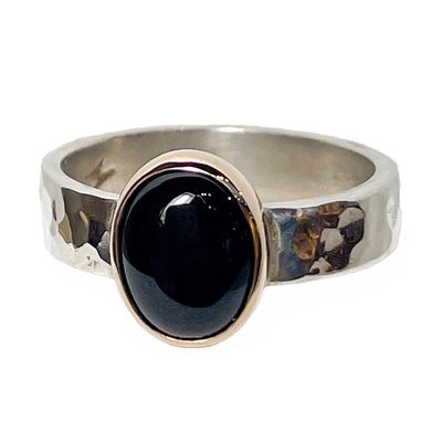 SILVER/14K HAMMERED ONYX RING