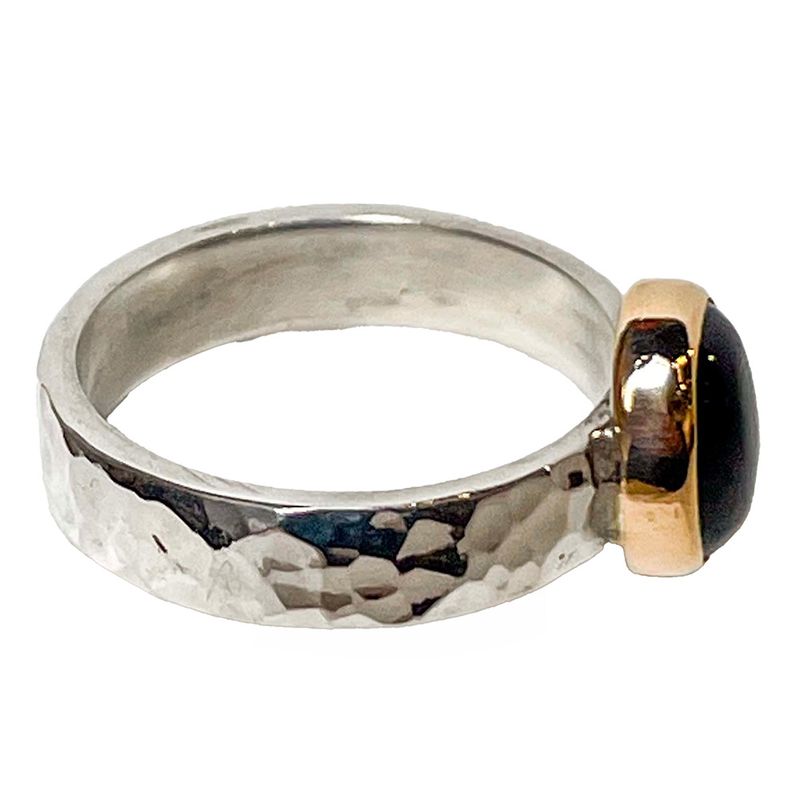 SILVER/14K HAMMERED ONYX RING