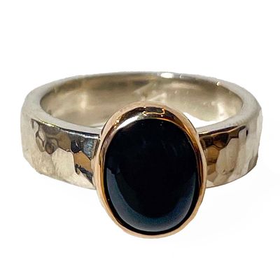 SILVER/14KT HAMMERED ONYX RING