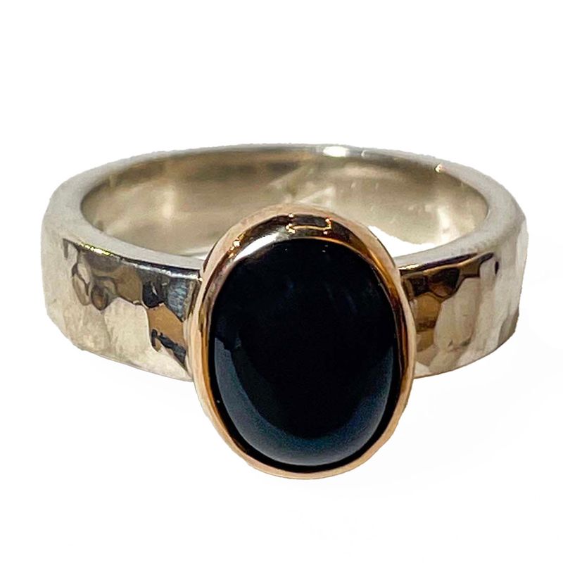 SILVER/14KT HAMMERED ONYX RING
