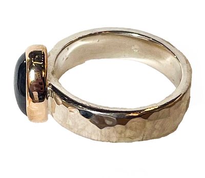 SILVER/14KT HAMMERED ONYX RING