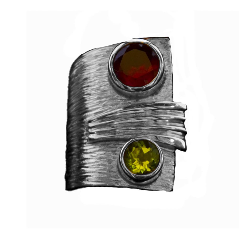 SILVER RING GARNET &amp; PERIDOT CZ RING
