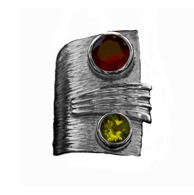 SILVER RING GARNET &amp; PERIDOT CZ RING