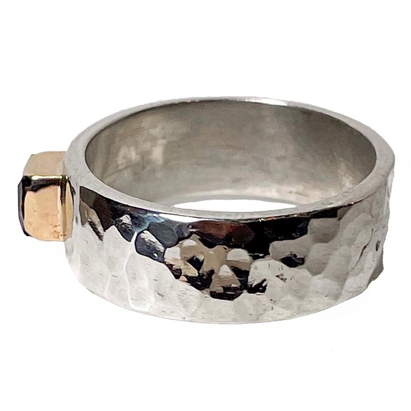SILVER/14KT HAMMERED AMETHYST RING