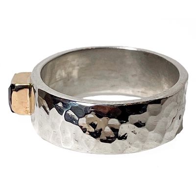 SILVER/14KT HAMMERED AMETHYST RING