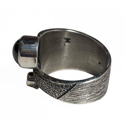 SILVER OXIDIZED GARNET &amp; CZ WRAP RING