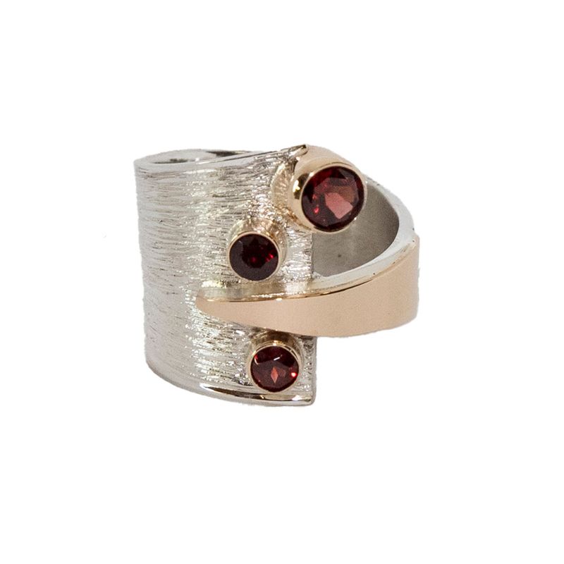 SILVER/14K GARNETS WRAP RING-9.5